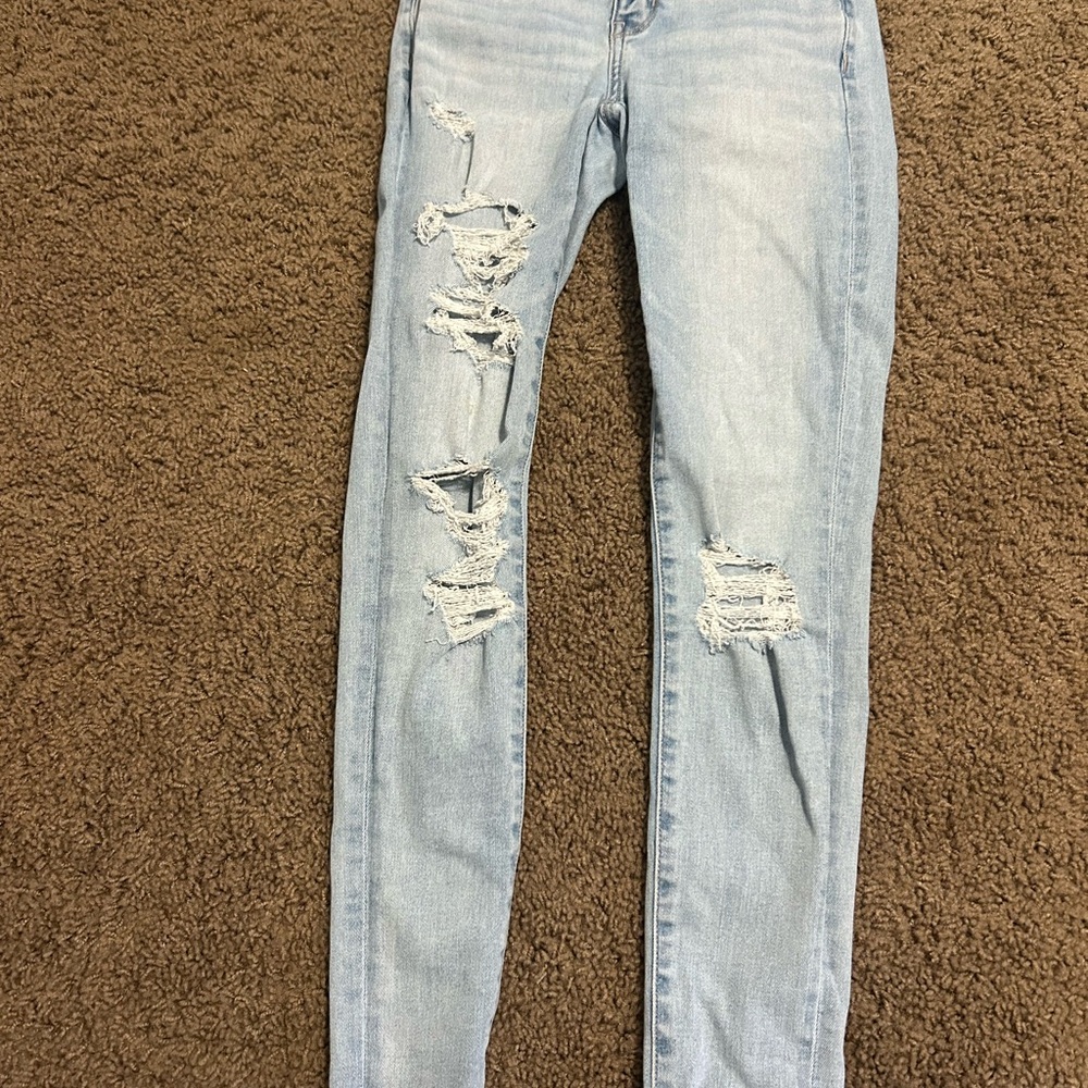 American Eagle Outfitters Light Blue Ripped Skinny Jeans